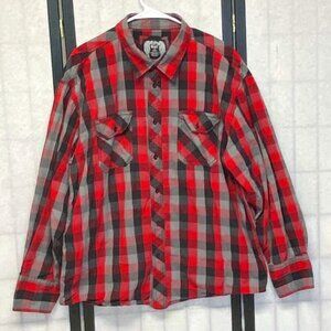 Eighty Eight Plaid Button Up Casual Shirt Pockets Black Red Grey Long Sleeve XXL